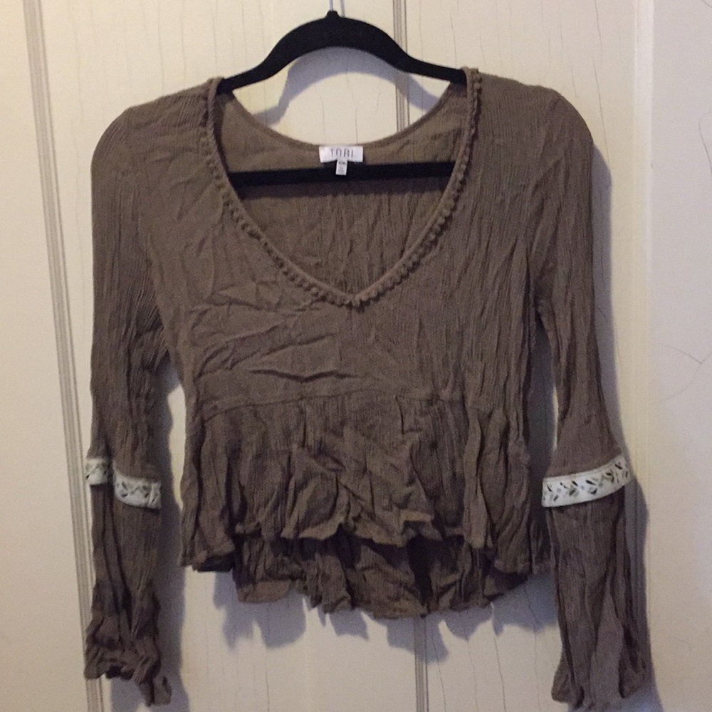 Tobi army green festival crop too bell sleeves sm